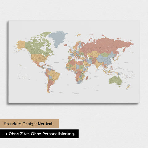 Neutrale en eenvoudige versie van een wereldkaart als Canvas Prikbord in multicolor sienna zonder personalisatie