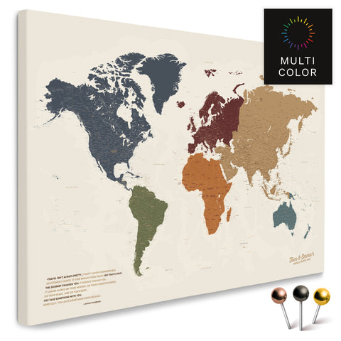 Hochwertige Weltkarte in Multicolor Vivid als PinnLeinwand, perfekt zum Markieren und Planen von Reisen, kaufen