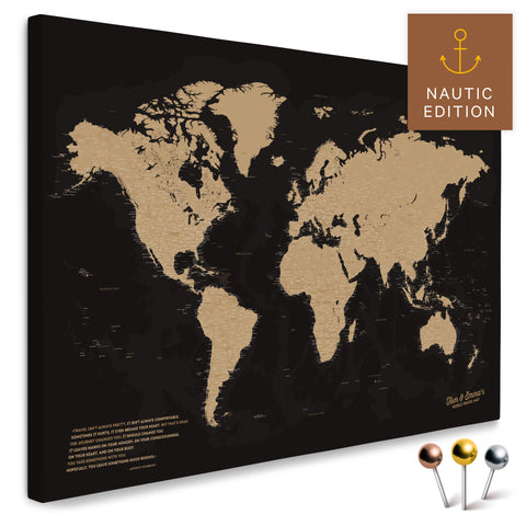 Hochwertige Weltkarte in Sonar Black (Schwarz-Gold) als PinnLeinwand, perfekt zum Markieren und Planen von Reisen, kaufen
