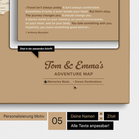 Design Push Pin World Map TRAVEL® (Pinboard) – Treasure Gold