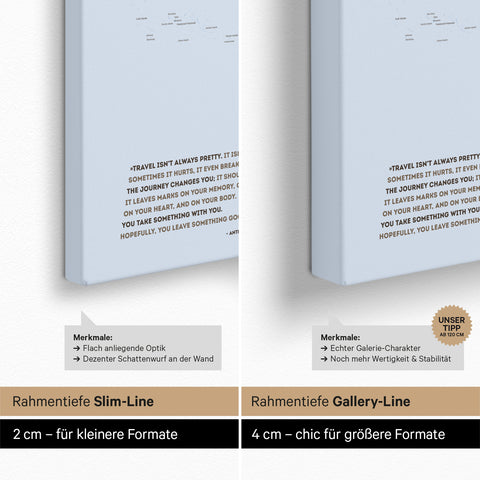 Politische Weltkarte als Pinn-Leinwand mit einer Keilrahmen-Tiefe von 2 cm oder 4 cm