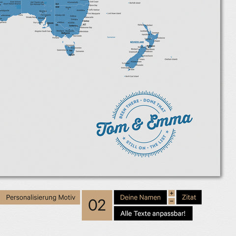 Alternatives Motiv für eine Personalisierung mit deinem Namen auf einer Weltkarte als Poster in Blau