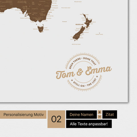 Alternatives Motiv für eine Personalisierung mit deinem Namen auf einer Weltkarte als Poster in Braun