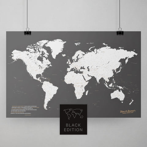 Weltkarte als Poster in Dunkelgrau zum Pinnen und Markieren von Reisezielen kaufen