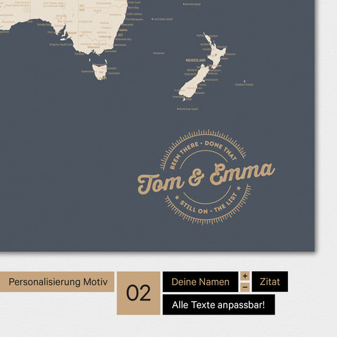 Alternatives Motiv für eine Personalisierung mit deinem Namen auf einer Weltkarte als Poster in Hale Navy (Dunkelblau-Gold)