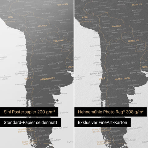 Weltkarte in Light Gray als Poster in den Papiersorten Sihl Posterpapier oder Hahnemühle Photo Rag