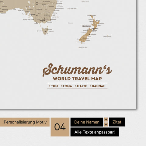 Poster Weltkarte in Multicolor Beige mit Personalisierung als Familien-Logo