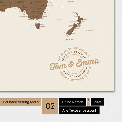 Alternatives Motiv für eine Personalisierung mit deinem Namen auf einer Weltkarte als Poster in Multicolor Braun