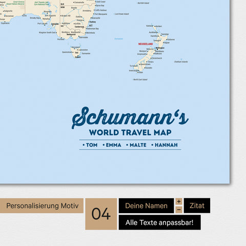 Poster Weltkarte in Multicolor Classic mit Personalisierung als Familien-Logo