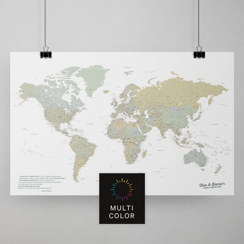 Weltkarte als Poster in Multicolor Sage zum Pinnen und Markieren von Reisezielen kaufen