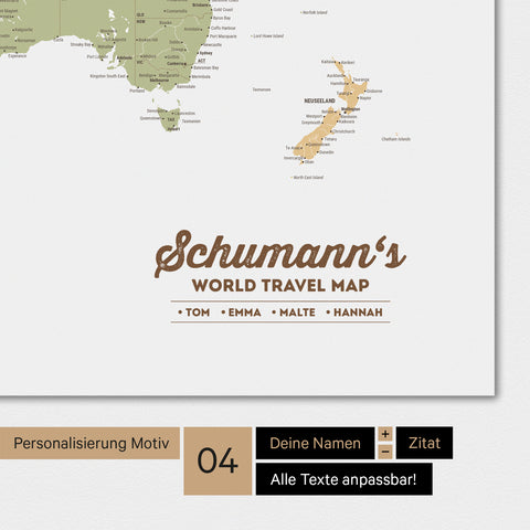 Poster Weltkarte in Multicolor Sienna mit Personalisierung als Familien-Logo