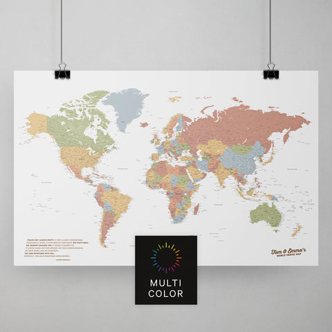 Weltkarte als Poster in Multicolor Sienna zum Pinnen und Markieren von Reisezielen kaufen
