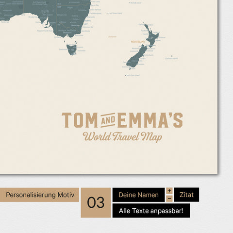 Weltkarte als Poster in Multicolor Vivid mit einem Vintage-Logo als moderne Personalisierung