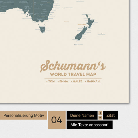 Poster Weltkarte in Multicolor Vivid mit Personalisierung als Familien-Logo