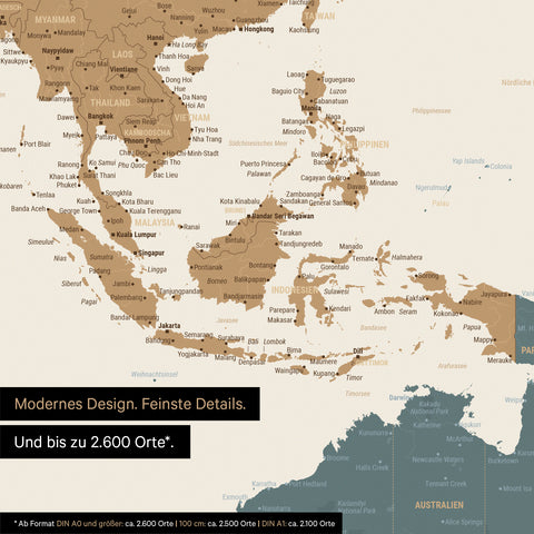 Ausschnitt aus Weltkarte Poster in Multicolor Vivid zeigt Karten von Asien