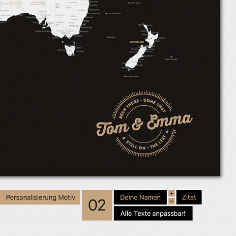 Alternatives Motiv für eine Personalisierung mit deinem Namen auf einer Weltkarte als Poster in Schwarz-Weiss