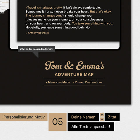 Wereldkaart TRAVEL® Design Premium Poster – Donker Zwart (Zwart-Wit)