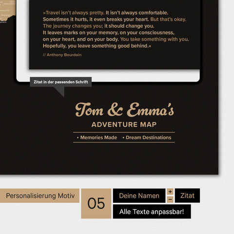 Wereldkaart TRAVEL® Design Premium Poster – Sonar Black (Zwart-Goud)