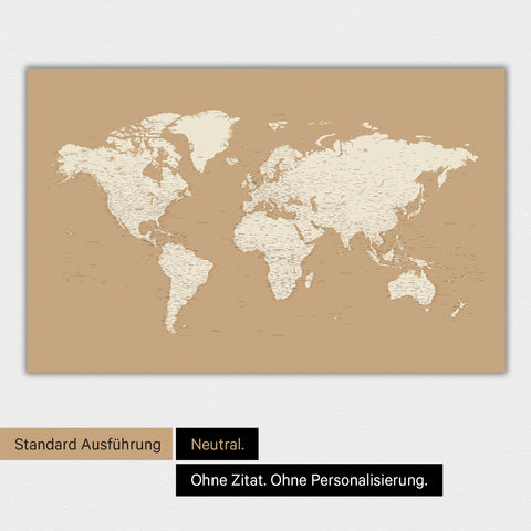 Weltkarte Poster in neutraler Standard-Ausführung und Farbe Treasure Gold