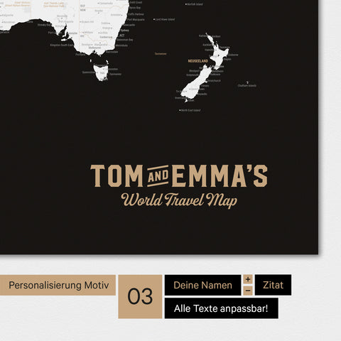 Carte du monde en noir et blanc avec un logo vintage comme personnalisation moderne
