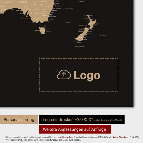 Carte du monde TRAVEL® Tableau magnétique – Sonar Noir (Noir-Or)