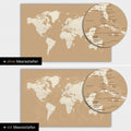 Wereldkaart in kleur Treasure Gold met tweedimensionale zeedieptes