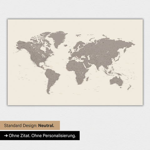 Carte du monde en version standard neutre et couleur Couleur Warmgray (brun-gris)